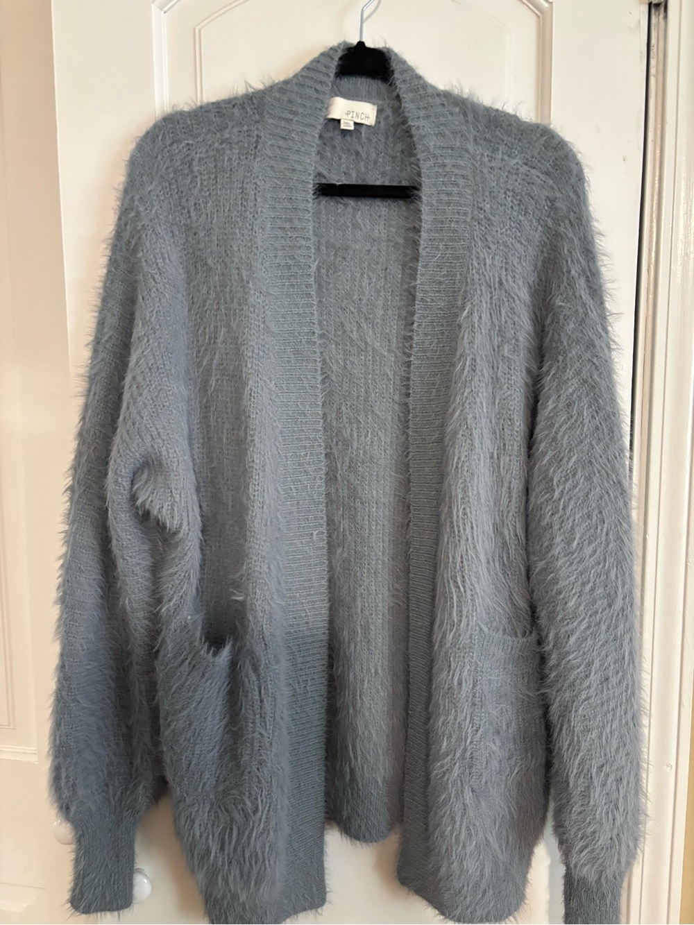 Pinch Fuzzy Open-Front Cardigan Sweater - Light Blue Gray